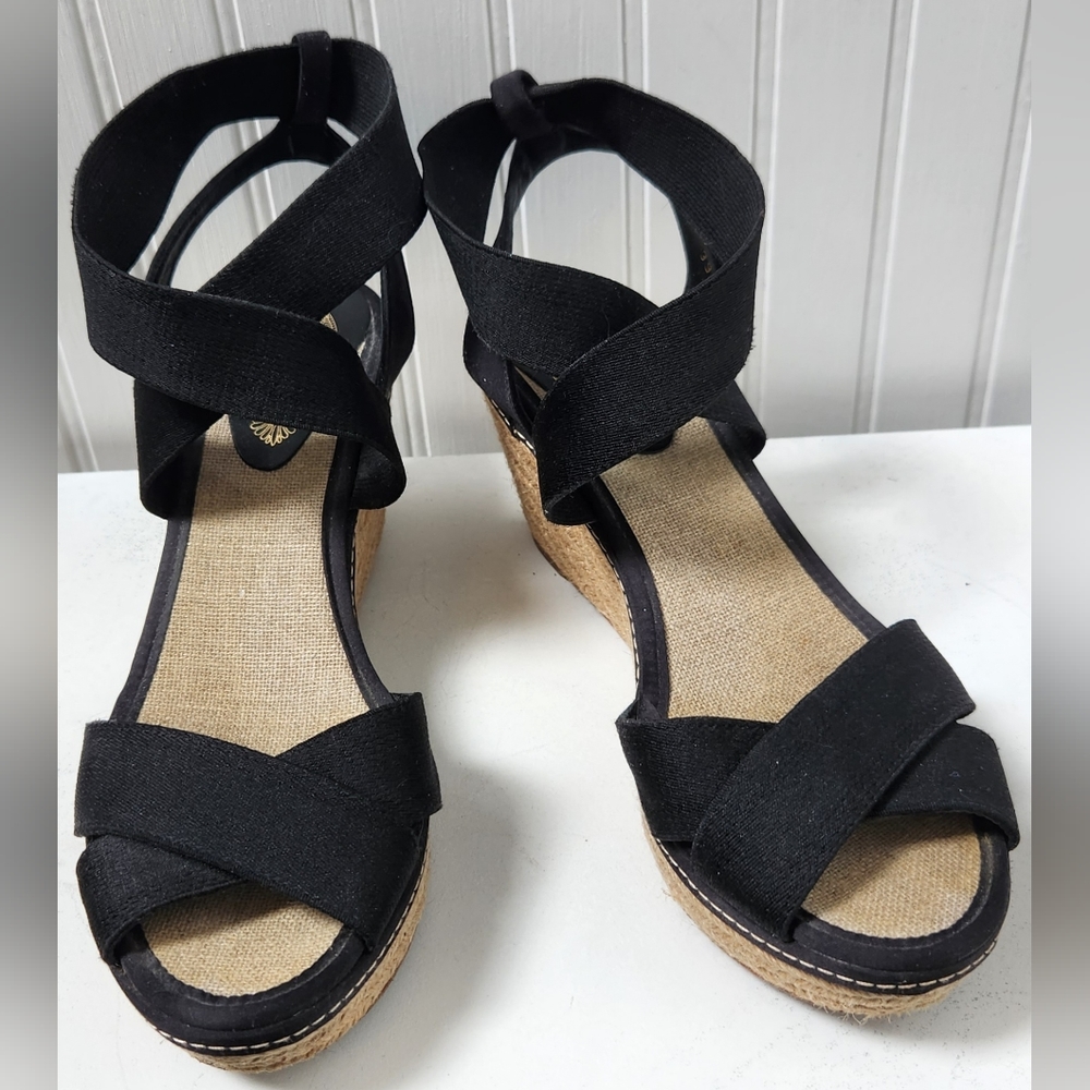 Elie Tahari Black Espradrille Platform Elastic Sandals EUC - Picture 3 of 10